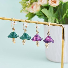 Enamel Mushroom Dangle Stud Earrings, Gold Plated Alloy  Half Hoop Earrings for Women