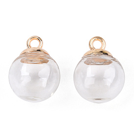 Glass Ball Pendants, with CCB Plastic Findings, Round