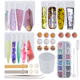 DIY Makings, Hair Accessories, Iron Flat Alligator Hair Clip Findings, ABS Plastic Imitation Pearl Cabochons, Silicone Molds, Measuring Cup, Stirring Rod, UV Gel Nail Art Tinfoil