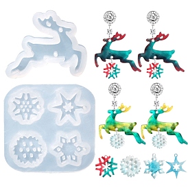 2Pcs 2 Style Christmas Deer and Snowflake Silicone Pendant Molds, Resin Casting Molds, for UV Resin, Epoxy Resin Craft Making