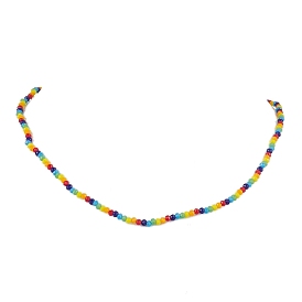 6 Solid Colors Glass Beaded Necklaces, with 304 Stainless Steel Findings