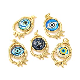 Rack Plating Brass Micro Pave Cubic Zirconia Pendants, with Glass, Long-Lasting Plated, with Jump Ring, Evil Eye, Real 18K Gold Plated