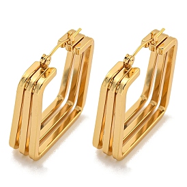202 Stainless Steel Square Multi Layered Hoop Earrings, with 304 Stainless Steel Pins for Women
