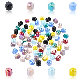 80Pcs 8 Colors Electroplate Opaque Glass Beads, Faceted Barrel