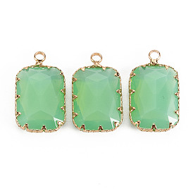 Colgantes de cristal transparente, con ajustes de puntas de latón, facetados, Rectángulo, la luz de oro
