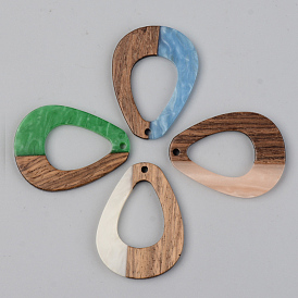 Opaque Resin & Walnut Wood Pendants, Teardrop