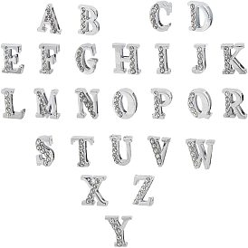 Alloy Slide Charms, with Crystal Rhinestone, Alphabet, Platinum