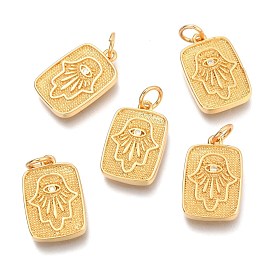 Pendentifs en laiton zircon cubique transparent, avec des anneaux de saut, rectangle avec main hamsa