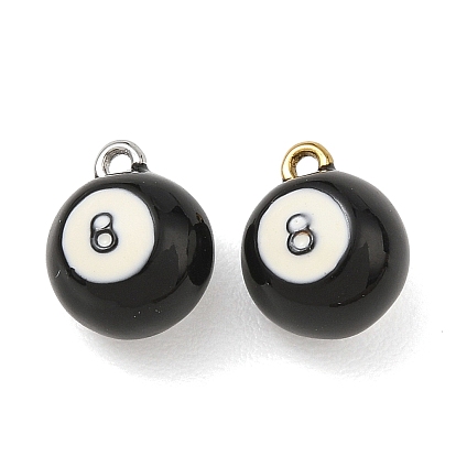 316 Surgical Stainless Steel Enamel Pendants, Ball with Number 8 Charms