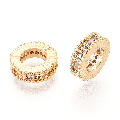 Латунь микропаве прозрачный кубический цирконий европейский бисер, бусины с большим отверстием, без кадмия, без никеля и без свинца, плоско-круглые