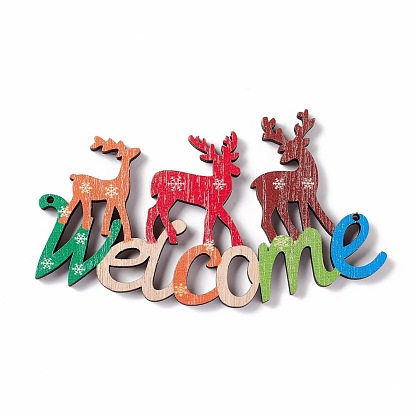Christmas Decoration Wooden Door Plate, Wood Big Pendants for Door Hanging, Word Welcome with Reindeers/Stags