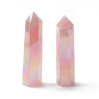 AB Color Plated Natural Gemstone Display Decoration, Healing Stone Wands, for Reiki Chakra Meditation Therapy Decos, Hexagonal Prism/Bullet