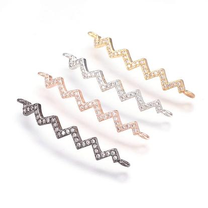 Brass Micro Pave Cubic Zirconia Links, Wave