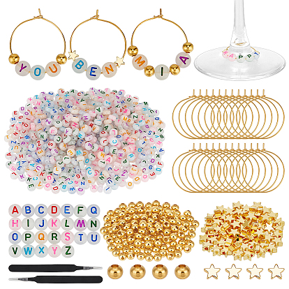 Наборы для изготовления подвесок для бокалов своими руками, включая фурнитуру для серег-колец из латуни, Акриловые бусины, латунные и железные разделительные бусины, нержавеющей стали пинцет бисером