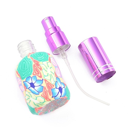 Refillable Polymer Clay Perfume Bottles, Air Freshener Glass Bottles, with Spray Nozzle, Flower Pattern
