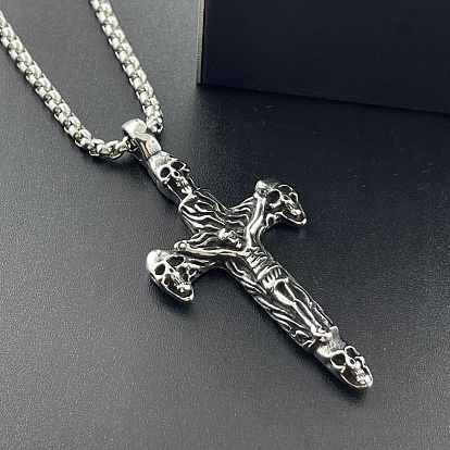 Модные 304 ожерелья с подвеской в виде готического черепа и креста из нержавеющей стали для мужчин