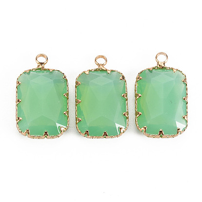 Colgantes de cristal transparente, con ajustes de puntas de latón, facetados, Rectángulo, la luz de oro