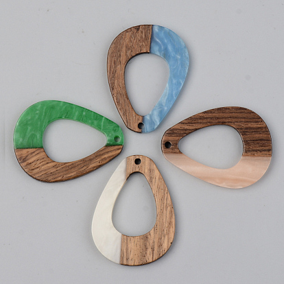 Opaque Resin & Walnut Wood Pendants, Teardrop