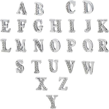 Alloy Slide Charms, with Crystal Rhinestone, Alphabet, Platinum
