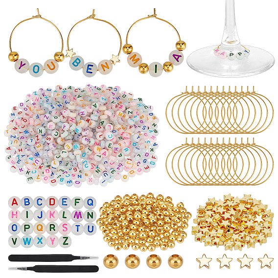 Наборы для изготовления подвесок для бокалов своими руками, включая фурнитуру для серег-колец из латуни, Акриловые бусины, латунные и железные разделительные бусины, нержавеющей стали пинцет бисером