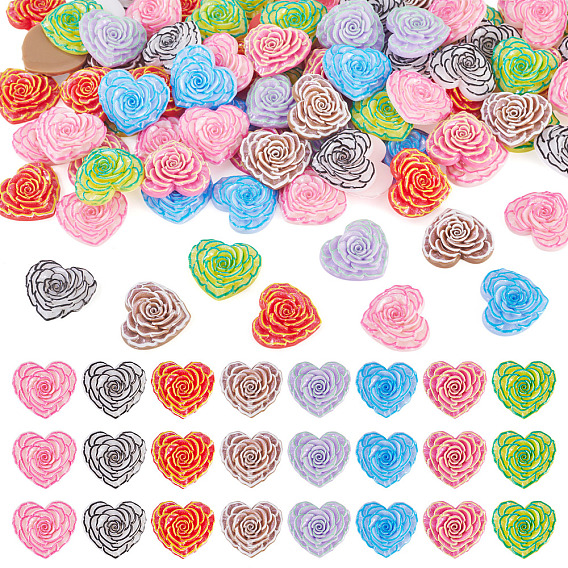 100шт. напечатанные непрозрачные смоляные кабошоны, трехмерный цветок и сердце, с блеском порошок