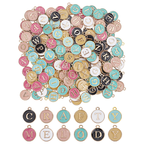 7наборы 7 цвета, эмалевые подвески с первыми буквами алфавита от A до Z, плоские круглые диски двусторонние брелоки