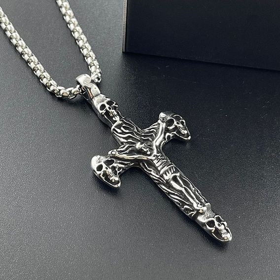 Модные 304 ожерелья с подвеской в виде готического черепа и креста из нержавеющей стали для мужчин