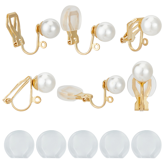 14 латунные серьги-клипсы, с акриловым искусственным жемчугом, петлями и силиконовыми подушечками для сережек из 14 шт.