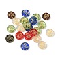 Transparent Glass Beads, Golden Metal Enlaced, Flat Round with Flower