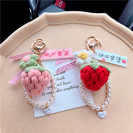 Adorable Strawberry Fruit Car Keychain with Everlasting Flower Decoration