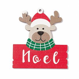Christmas Spray Painted Wood Big Pendants, Reindeer/Stag with Word Noel