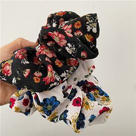 Floral Fabric Scrunchie with Pleats for Cute Ponytail Hairstyles