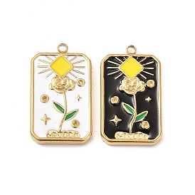 Vacuum Plating 201 Stainless Steel Enamel Pendants, Real 18K Gold Plated, Rectangle with Rose Charm