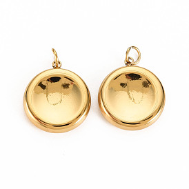 304 Stainless Steel Pendants, with Jump Rings, Flat Round