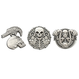Alloy Pin, Brooch for Backpack Clothes, Halloween Skull with Gun/Motorcycle/Eagle