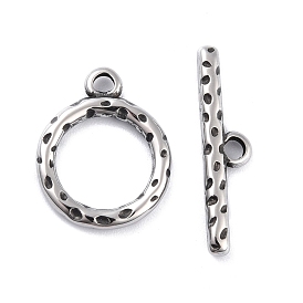 304 Stainless Steel Toggle Clasps, Hammered, Tibetan Style, Ring