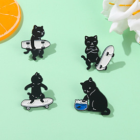 Sporty Black Cat Enamel Pin Badge for Clothing and Accessories
