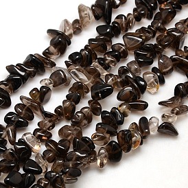 Puces naturelles perles de quartz enfumés brins, 8~14x4~8x3~6mm, Trou: 1mm, environ 15~16 pouce