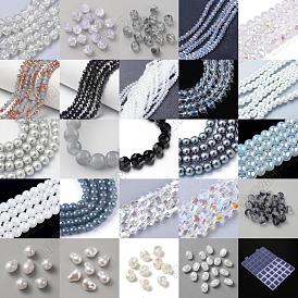 DIY Beads Jewelry Making Finding Kit, Including Glass & ABS Plastic Imitation Pearls & Acrylic Beads, Round & Nugget & Oval