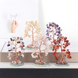 Gemstone Chips Tree of Life Decorations, Copper Wire Feng Shui Energy Stone Gift for Home Desktop Decoration