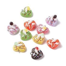 Opaque Imitation Food Resin Pendants, with Platinum Tone Iron Loops, Heart Donut Charms