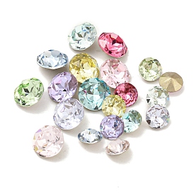 Glass Rhinestone Cabochons, Flat Back & Back Plated, Faceted, Diamond