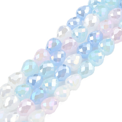 Electroplate Opaque Solid Color Glass Beads Strands, AB Color Plated, Faceted, Strawberry