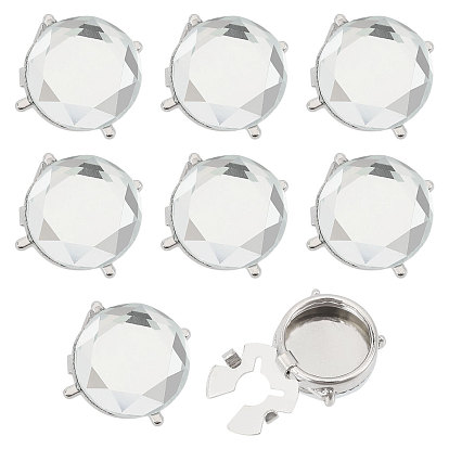 8Pcs Brass Rhinestone Cufflinks, Flat Round, Platinum