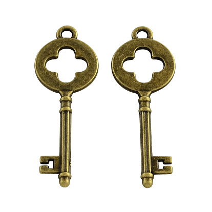 Tibetan Style Alloy Skeleton Key Pendants, Cadmium Free & Lead Free, 40x14x2mm, Hole: 2mm, about 549pcs/1000g