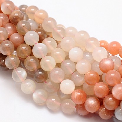 Round Natural Multi-Moonstone & Sunstone Beads Strands, Grade AA
