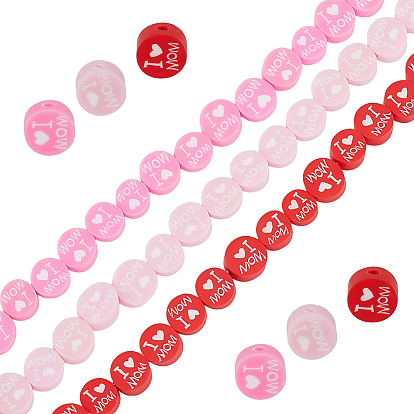 6 прядей 3 раскраски бусин из полимерной глины ручной работы, тема дня матери, плоский круг со словом я люблю маму
