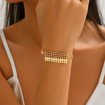 Винтажные браслеты из латуни с ромбовидным узором, Браслеты с кисточками и подвесками для женщин