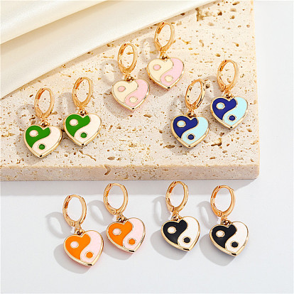 Unique Yin Yang Earrings with Heart Charm and Eight Trigrams Design