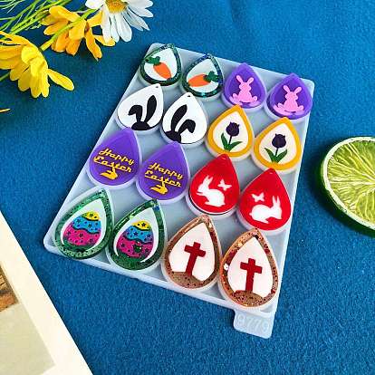 Easter Teardrop with Egg Rabbit Cross Pendant DIY Silicone Molds, Resin Casting Molds, for UV Resin, Epoxy Resin Jewelry Making